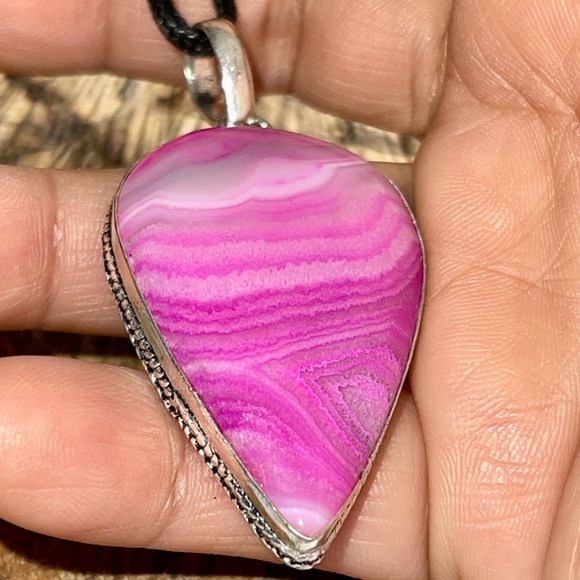 Pink Banded Botswana Agate Pendant 2 1/4” - Picture 8 of 15
